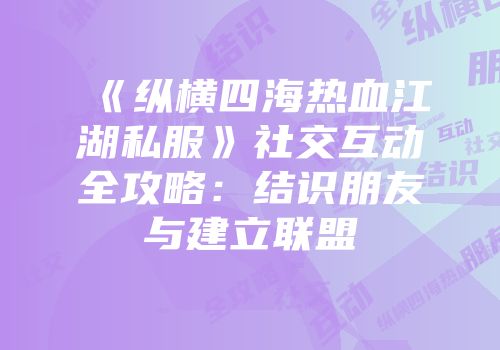 《纵横四海热血江湖私服》社交互动全攻略：结识朋友与建立联盟