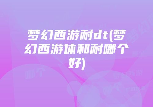 梦幻西游耐dt(梦幻西游体和耐哪个好)
