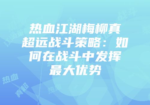 热血江湖梅柳真超远战斗策略：如何在战斗中发挥最大优势