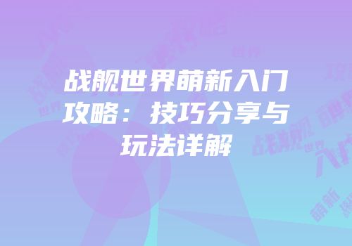 战舰世界萌新入门攻略：技巧分享与玩法详解