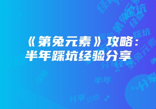 《第兔元素》攻略：半年踩坑经验分享
