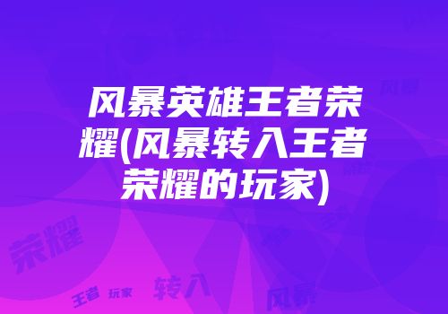 风暴英雄王者荣耀(风暴转入王者荣耀的玩家)