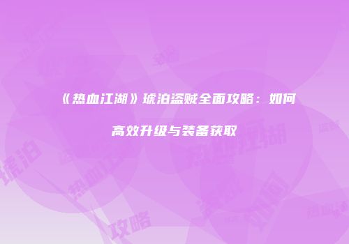 《热血江湖》琥泊盗贼全面攻略：如何高效升级与装备获取