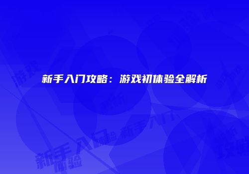 新手入门攻略：游戏初体验全解析
