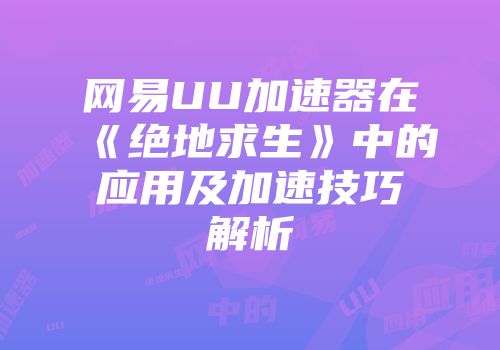 网易UU加速器在《绝地求生》中的应用及加速技巧解析