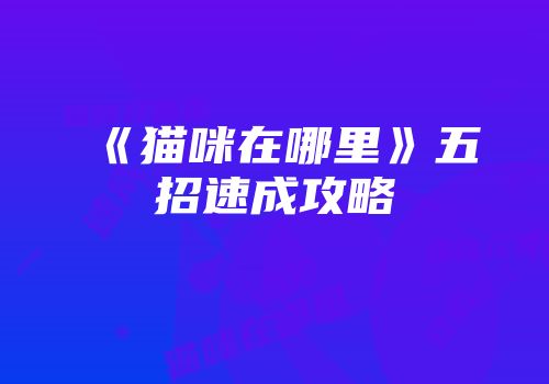 《猫咪在哪里》五招速成攻略