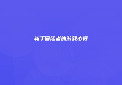 新手冒险者的游戏心得