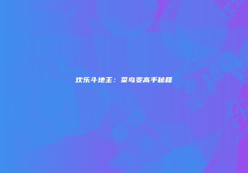 欢乐斗地主：菜鸟变高手秘籍