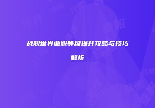 战舰世界亚服等级提升攻略与技巧解析