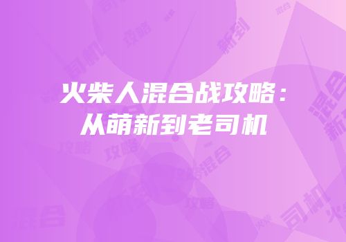 火柴人混合战攻略：从萌新到老司机