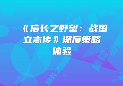 《信长之野望：战国立志传》深度策略体验