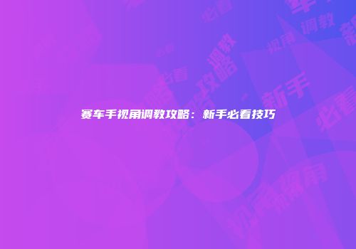 赛车手视角调教攻略：新手必看技巧