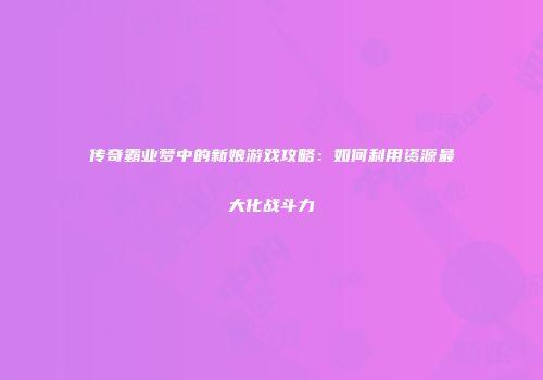 传奇霸业梦中的新娘游戏攻略：如何利用资源最大化战斗力