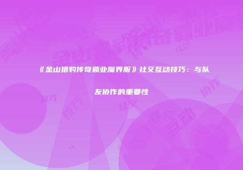 《金山猎豹传奇霸业魔界服》社交互动技巧：与队友协作的重要性