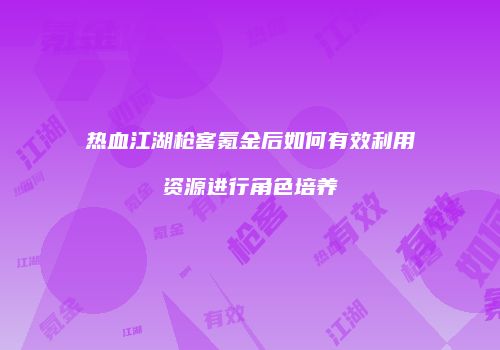热血江湖枪客氪金后如何有效利用资源进行角色培养