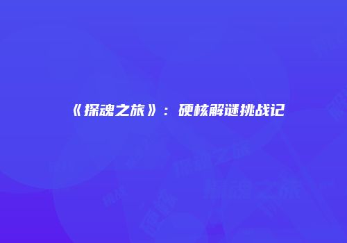 《探魂之旅》：硬核解谜挑战记