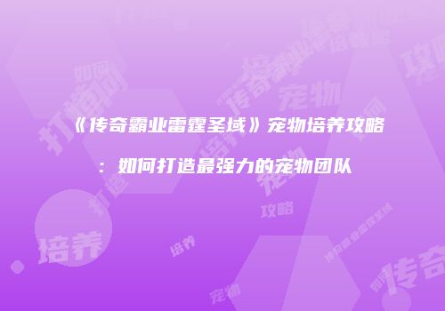 《传奇霸业雷霆圣域》宠物培养攻略：如何打造最强力的宠物团队
