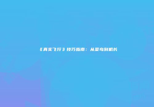 《真实飞行》技巧指南：从菜鸟到机长
