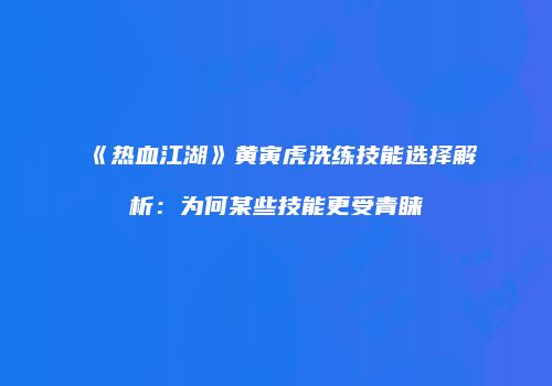《热血江湖》黄寅虎洗练技能选择解析：为何某些技能更受青睐