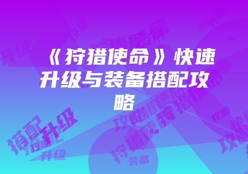 《狩猎使命》快速升级与装备搭配攻略