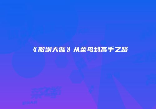 《傲剑天涯》从菜鸟到高手之路