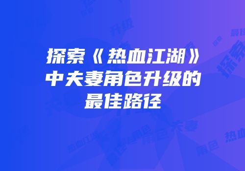 探索《热血江湖》中夫妻角色升级的最佳路径