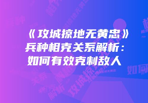 《攻城掠地无黄忠》兵种相克关系解析：如何有效克制敌人