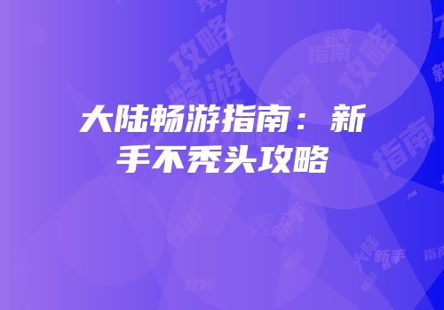 大陆畅游指南：新手不秃头攻略