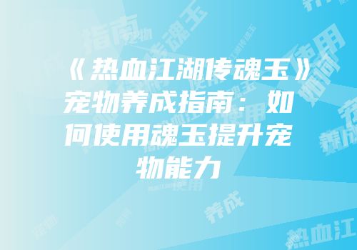 《热血江湖传魂玉》宠物养成指南：如何使用魂玉提升宠物能力