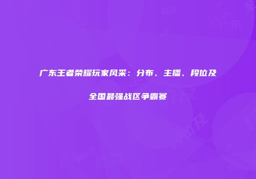 广东王者荣耀玩家风采：分布、主播、段位及全国最强战区争霸赛