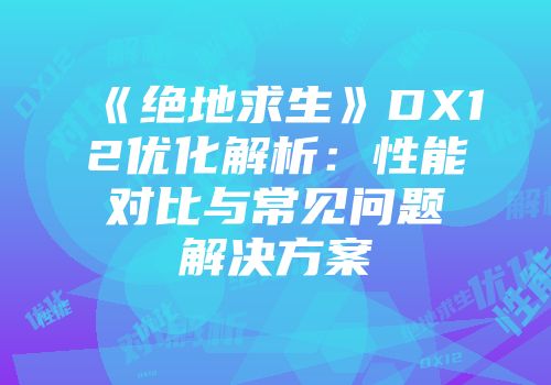 《绝地求生》DX12优化解析：性能对比与常见问题解决方案