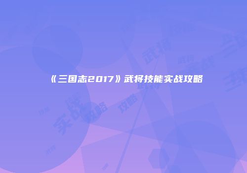 《三国志2017》武将技能实战攻略