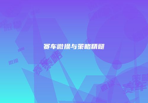 赛车微操与策略精髓