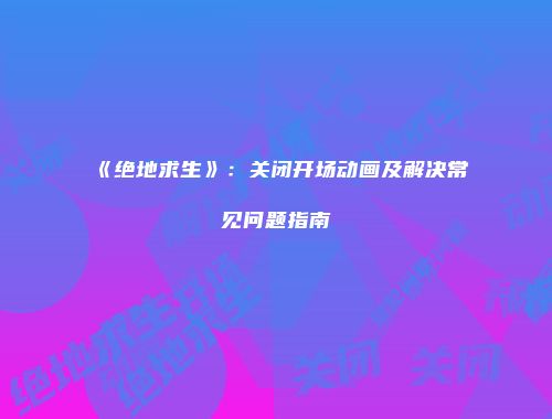 《绝地求生》：关闭开场动画及解决常见问题指南
