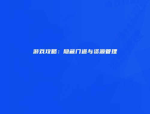 游戏攻略：隐藏门道与资源管理