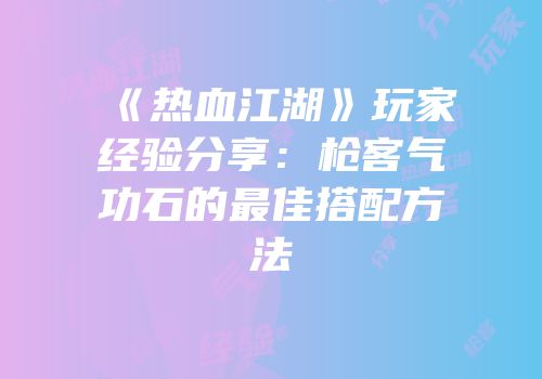 《热血江湖》玩家经验分享：枪客气功石的最佳搭配方法
