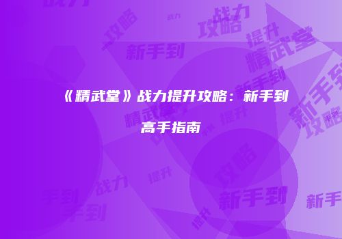《精武堂》战力提升攻略：新手到高手指南