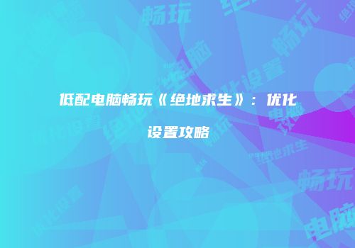 低配电脑畅玩《绝地求生》：优化设置攻略