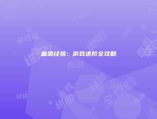 血泪经验：游戏进阶全攻略