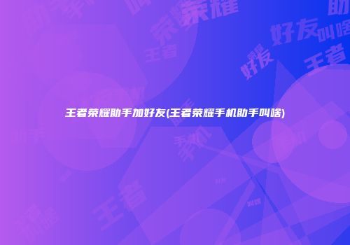 王者荣耀助手加好友(王者荣耀手机助手叫啥)