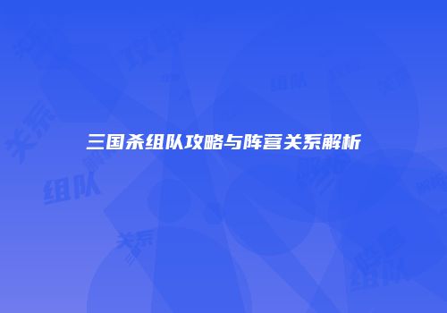 三国杀组队攻略与阵营关系解析