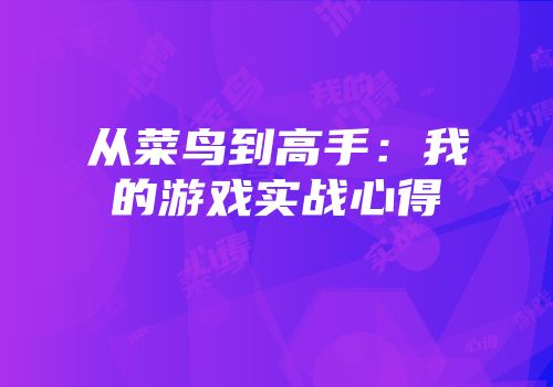 从菜鸟到高手：我的游戏实战心得