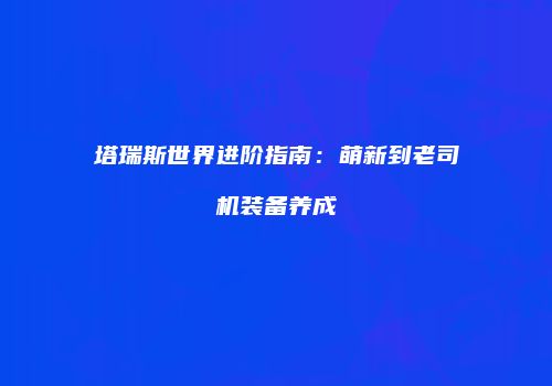塔瑞斯世界进阶指南：萌新到老司机装备养成