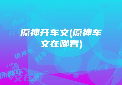 原神开车文(原神车文在哪看)