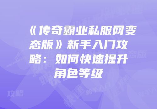 《传奇霸业私服网变态版》新手入门攻略：如何快速提升角色等级