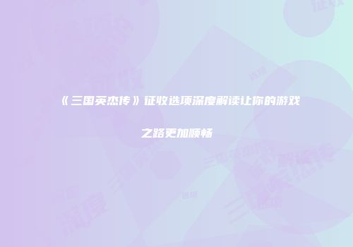 《三国英杰传》征收选项深度解读让你的游戏之路更加顺畅