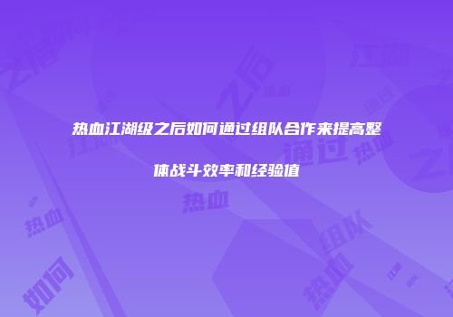 热血江湖级之后如何通过组队合作来提高整体战斗效率和经验值
