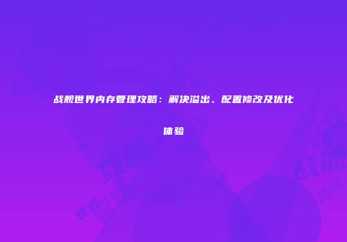 战舰世界内存管理攻略：解决溢出、配置修改及优化体验