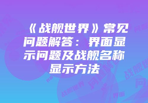 《战舰世界》常见问题解答：界面显示问题及战舰名称显示方法