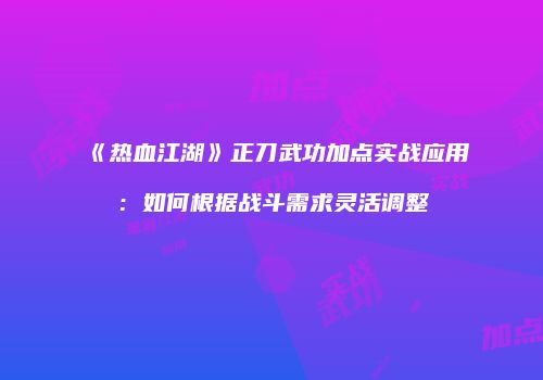 《热血江湖》正刀武功加点实战应用：如何根据战斗需求灵活调整